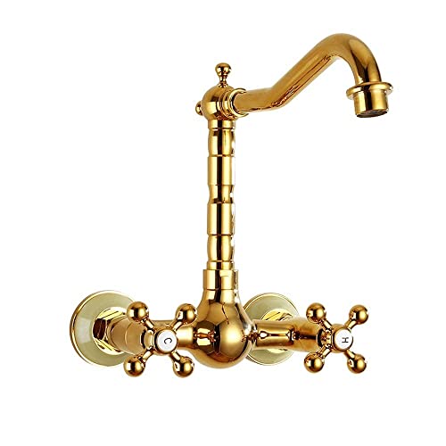 Grifo de pared dorado de un solo orificio para lavabos de diseño exclusivo