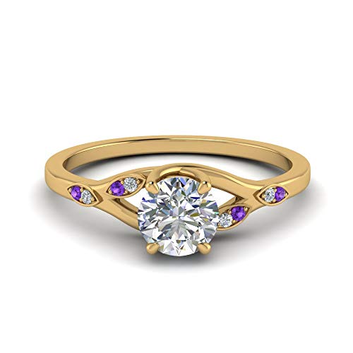 Image of Choose Your Gemstone Nature Inspired Diamond CZ Engagement Ring Yellow Gold Plated Round Shape Petite Engagement Rings Lightweight Office Wear Everyday Gift Jewelry US Size 4 to 12