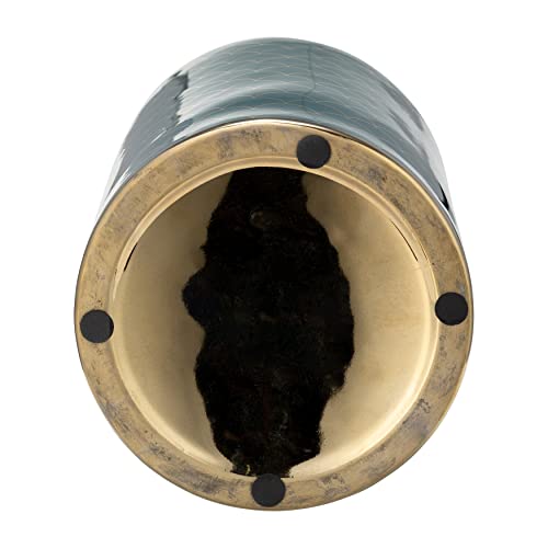 Sagebrook Home 12" Jar With Lid - Modern Ceramic Dark Green And Gold Crackle Design Stoneware - Decorative Jar For Home Or Office Accent #TOP5