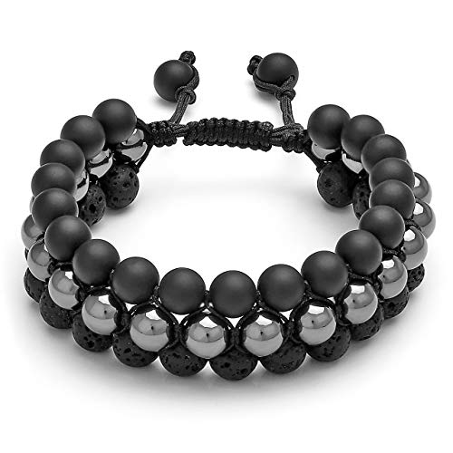 Jovivi Beads Chakra Bracelet Multi-Layer Matte Onyx Hematite Gemstone Lava Rock Stone Essential Oil Diffuser Bracelet Natural Yoga Beads Energy Healing Crystals Stretch Bracelets