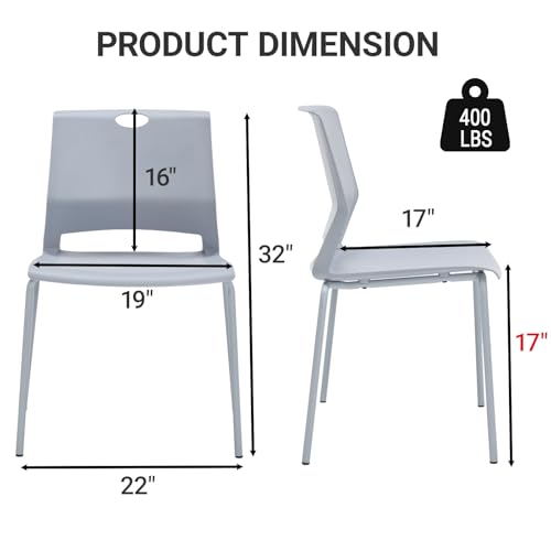 Image of Sidanli Waiting Room Chairs Set of 4, Grey Stack Chairs with Back, Stacking Chairs with Metal Legs