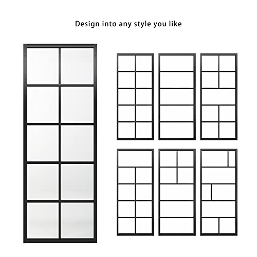 Jubest Diy Glass Sliding Barn Door, 30In X 84In Modern French Door, Sturdy 5-Lite Clear Tempered Glass Aluminum Frame Sliding Closet Kitchen Door, Easy Assembly #TOP3