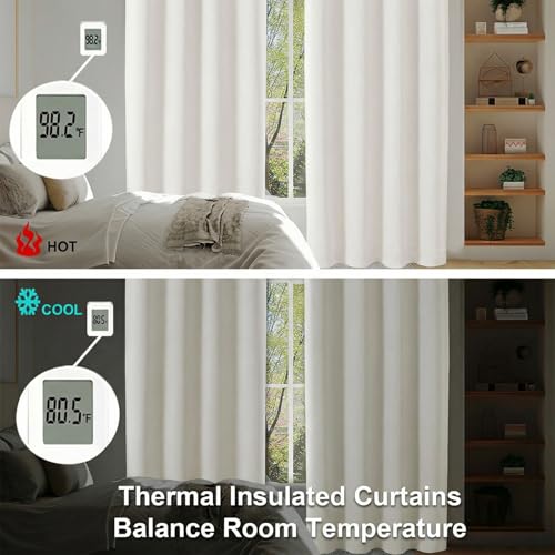 Image of Simplebrand Ava Ivory Short Light Filtering Curtains for Bedroom 54 Inches Long 2 Panels Set, Solid Thermal Insulated, Energy Saving Window Treatment Curtains Light Filtering Drapes, W40 x L54 Inch