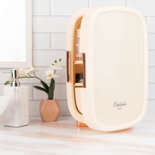 Image of Cooluli Beauty 12L Skincare Fridge - for Makeup, Cosmetic & Facial Skin Care Products - for Women & Teen Girls - Pearl White Mini Fridge for Bedroom & Bathroom Vanity - Interior LED Lights