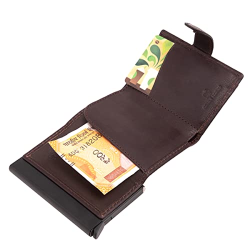 Image of Scudo Genuine Leather RFID Protected Slim Card Holder Wallet for Men /Leather Wallet for Men (Burnished) (Brown)