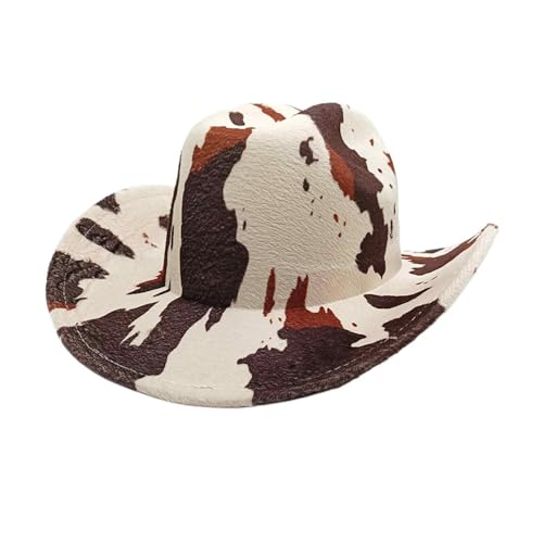 Rannyfol Cow Print Cowboy Hat for Women Men, Trendy Wide Brim Cowboy Hat, Western Cowgirl Hat Travel Party Costume (Cow, ONE SIZE)