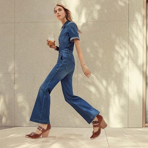 Agodor Chunky Heels for Women Wedge Stacked Heeled Sandals Pointed Toe Pumps Metal Buckle Straps Dress Shoes2