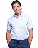 Camisa de trabajo para hombre de manga corta con bolsillo delantero y botones en el cuello. JHK T.SHIRT (Azul) MEN Casual & Business SS Shirt SHAPOPSS (L)