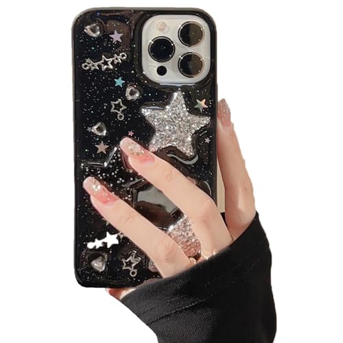 LOLAGIGI for iPhone 17 Case Black Bling Stars 3D Hearts Diamond Twinkle Star by LOLAGIGI - Used condition - US$6.71