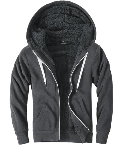 Image of Little Beauty Fleece Hoodies for Men Winter Thick Jackets Sherpa Lined Zip Up Sweatshirt With Kanga Pocket