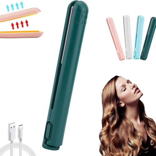 Dualglam Mini Dual-Purpose Curling Iron, Cozy Home Curling Iron,Mini Dual Purpose Curling Iron For Short Hair, 2-In-1 Mini Curling Wand & Flat Iron Hair Straightener (Green)