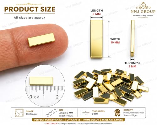 Image of NNJ GROUP Mirror Kit for Lippan Art & Craft - 500 Pcs Golden Rectangle Mirrors with Free Fabric Glue - Acrylic Mirror Pieces for Mud Work, Resin, Jewelry & DIY Decoration