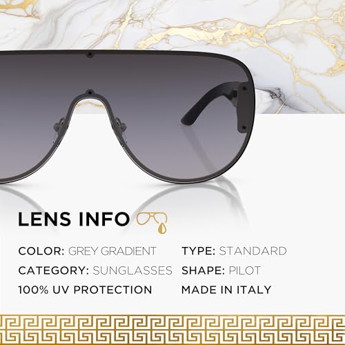 Versace VE2166 41mm Non-Polarized Aviator Sunglasses for Women – Pale Gold Metal Frame with Black & Gold Temples, 100% UV Protection, Lightweight & Comfortable Sunglasses, eShades Eyewear Kit Included4