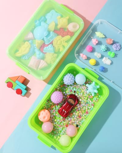 Image of Sensory Bin Sand Tray with Lid for Toddlers 2 Pcs 15in Portable Sandbox Toy Large Plastic Tray for Kids 3 4 5 6 Fill with Sand, Water, Beads, and More (2 Green)