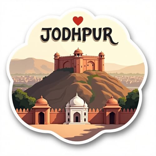 Image of Naxon Jodhpur Wooden Fridge Magnet | Mehrangarh Fort & Blue City Decorative Souvenir | Rajasthan Travel Gift & Kitchen Decor (3x3 Inch, Multicolor) | Pack of 1