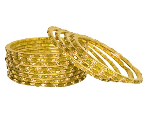Image of Swara Creations Glass Bangles set for Women | Zirconwork Golden Raindrops Bangles Collection | Ethnic, Festive & Special Occassions(12Pcs)(SKU287)