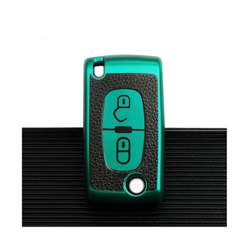Coque de protection pour clé voiture TPU cuir vert 2 boutons C2 C3 C4 C5 C6 C8