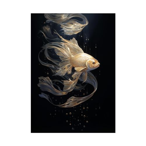 Impression sur toile de qualité supérieure FJASKER avec motif poisson doré de 60 x 80 cm