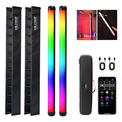VILTROX K60 2 Pack RGB LED Video Light Stick with APP Control, Handheld 360° RGB Tube Light Wand for Photography, 2500K-8500K Dimmable, CRI97+,26 Light Scenes, LCD Display, 2200mAh Battery