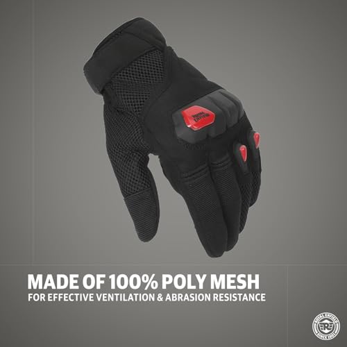 Image of Royal Enfield Rambler V3 Riding Gloves |TPR Knuckle Protectors for Protection Against impacts and Abrasion| 100% Polyester Air mesh| Poly Stretch Fabric for Comfortable fit Black L 22CM
