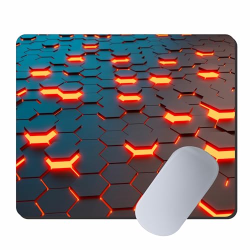 Image of My Print Shop Geometric Hexagon Gaming Mouse Pad 9 x 7.5 Inch, 3mm Thick Non-Slip Rubber Base Mouse Pad, Futuristic Neon Design for Gaming, Office & Laptop Use