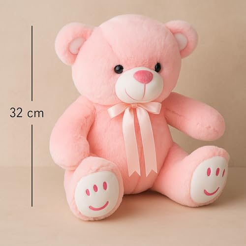 Image of ZEXSAZONE Pink Teddy Bear Soft Toy - Cute Plush Stuffed Animal | Huggable Cuddly Toy for Kids, Boys, Girls, Girlfriend & Wife | Valentine, Birthday (32 cm)