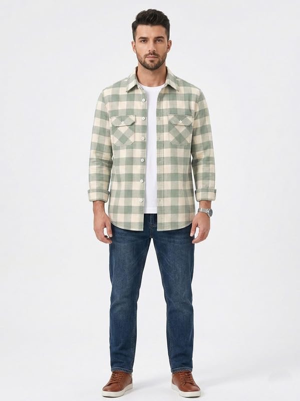 Image of DEELMO Men's Stylish Cotton Blend Casual Chakes Shirt || Full Sleeve Shirt with Dual Flap Pockets Fabric || Perfect for Casual and Classic Fit & Style || Stylish Everyday Wear