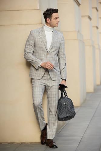 Men's 2 Pieces Slim Fit Plaid Suits Single Breasted Wedding Party Checked Tuxedo Blazer Jacket Pants Suit Set4