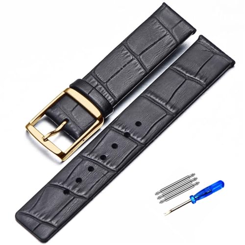 Bracelet de montre en cuir véritable noir et or 20mm pour CK K2G231