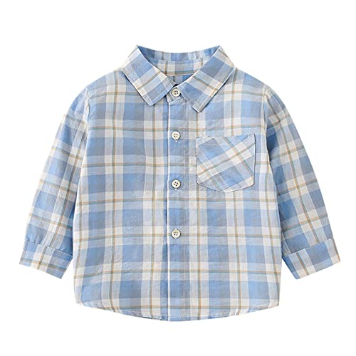 Toddler Baby Girls Boys Long Sleeve Button Down Shirt Kids Cotton Plaid Shirt Western Tops with Pocket Fall Clothes