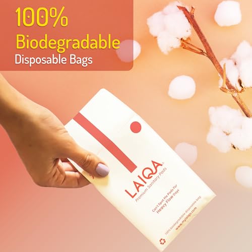 Image of LAIQA Sanitary Pads For Women XL - 15 Pads With 15 Disposable Bags & 3 Panty Liners | Cotton Soft Rash-Free Comfort | Double-Wing Leak Protection | Toxin-Free & BIS Certified