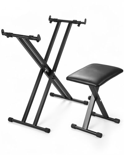 Natapai Keyboard Stand & Bench Set – Double-X Piano Stand with Adjustable Height (7 Levels), Foldable Design, Heavy-Duty Construction, Suitable for Most Keyboards, Digital Pianos