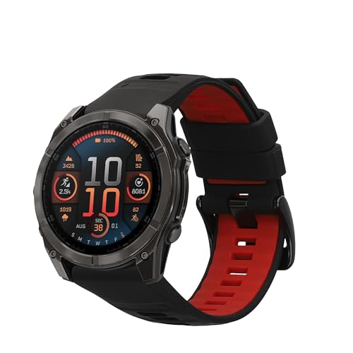 kwmobile Pulsera Compatible con Garmin Fenix 8 51mm / Enduro 3 Correa - 1x Correas de Silicona Flexible - Tamaño Ajustable - Negro/Rojo