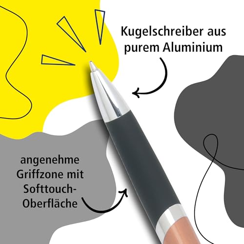 Online Druck-Kugelschreiber Sporty Rosegold, Aluminium-Kulli, auswechselbarer Mine, dokumentenecht, blau schreibend, Metallclip