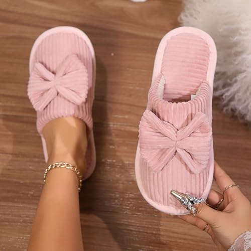 Cute Bow Slippers for Women Men Warm Memory Foam Comfy House Slippers Plush Faux Fur Fluffy Flats Slipper Soft Cushion Non-Slip Fluffy Slides Shoes Comfy Plush Slip-On House Slipper2