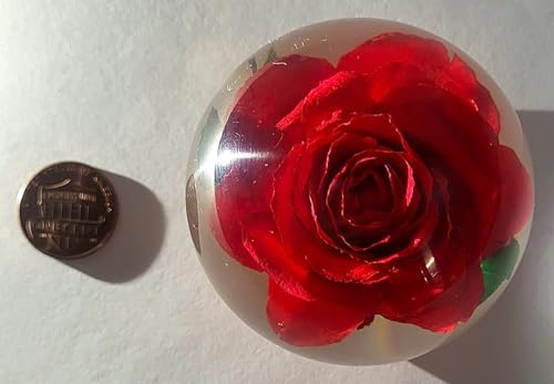 Image of 60mm Real Red Rose in Crystal Clear Lucite Resin Ball June Birth Month Flower Anniversary Wedding Engagement Valentine Mother's Day Gift Botanist Herb Herbarium Paperweight Display Decor Collection