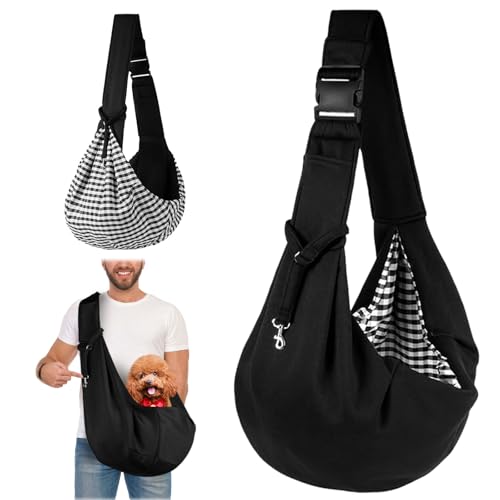 FainFun Borsa Trasportino Reversibile per Cani, Regolabile a Tracolla per Animali Domestici, da Viaggio e Passeggio, Portatile (Nero)