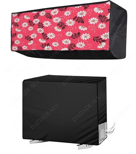 Image of Split AC Cover Combo Set 1.5 Ton | Indoor Outdoor Waterproof & Dustproof Protection | Durable, Breathable Fabric | These Covers Help Maintain Airflow | Red Floral