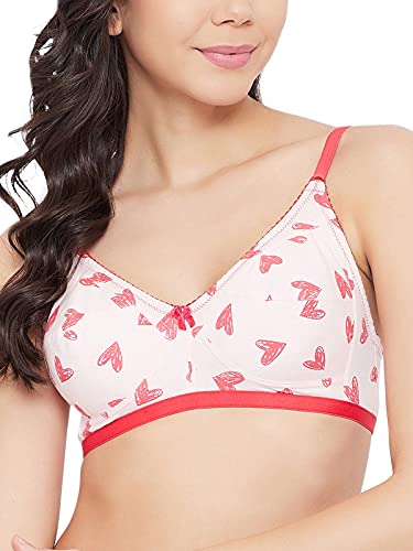 Image of Clovia Women's Cotton Non-Padded Non-Wired Heart Print Full Figure Bra (BR0185T04 Pink 36D)