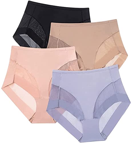 TOMPPY Slip Modellanti Senza Cuciture in Seta di Ghiaccio a Vita Alta, Mutandine Sexy Traspiranti da Donna (Large,4pcs-Color)