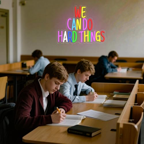 Image of We Can Do Hard Things Neon Sign, Letter Neon Signs for Wall Decor Dimmable Light up Sign, Classroom Wedding Kids Room Store Home Neon Decor 13.39 x 10.63 inch