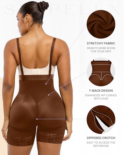 Image of SHAPELLX Tummy Control Shapewear for Women Faja Body Shaper with Butt Lifter Waist Cincher Bodysuit Plus Size Brown 4XL