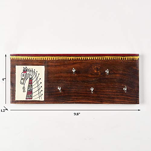 Image of Artysta 'Horse on Plank' Wooden Key Holder | Wall Stylish Decorative Keychain | Key Hold Hanger for Home Decor | Key Orgainzer | Handmade Painted Key Hanger | 5 Key Hooks | Housewarming Gifts