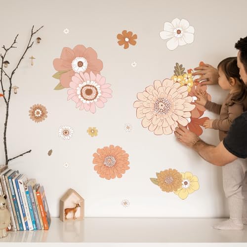Supzone Boho Daisy Wall Decals Retro Floral Vintage Flower