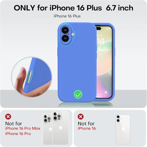 Image of DIZORO Compatible for iPhone 16 Plus Camera Protection Case 6.7, Slim Liquid Silicone 3 Layers Full Covered Soft Gel Rubber Phone Case Protective Cover 6.7 Inch - Azure Blue