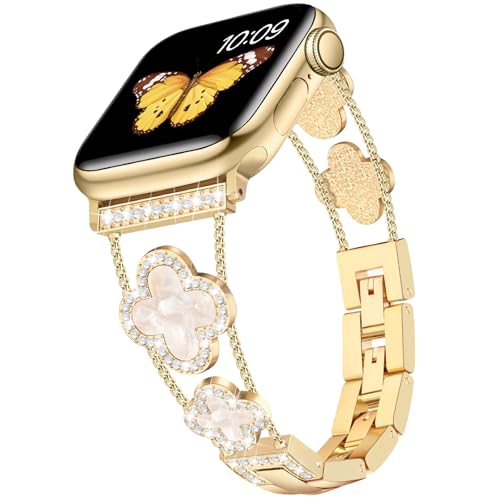 Tasikar Bling Diamond Gold Metal Link Apple Watch Band (38–49mm)