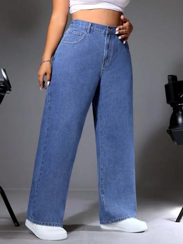 Image of KOTTY Plus Size Women's High Waist Straight Denim Jeans Comfortable Wear for Work Casual Use