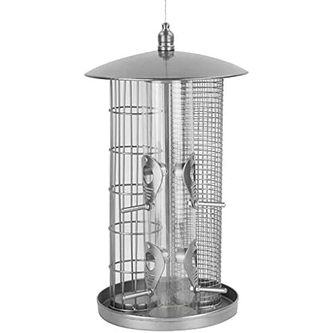 Dehner Natura 3-In-1 Wild Bird Feeder, Diameter: 22 cm, Height: 36.5 cm, Silver Metal Cover