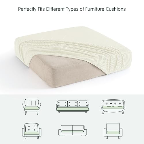 Image of CHUN YI Stretch Couch Cushion Cover Replacement, Fitted Loveseat Sofa Chair Seat Slipcover Furniture Protector, Checks Spandex Jacquard Fabric(2,Ivory White), 2