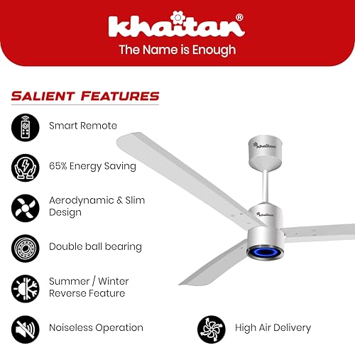 Image of Khaitan Buddy - 1200mm BLDC Ceiling Fan with Remote | 5 Star Rated | Durable & Long-lasting | Energy Saving | 3-Years Warranty | Pack of 1 | White